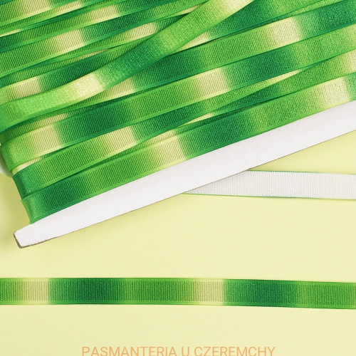  guma ramiączkowa 10 mm zielona z nadrukiem - cieniowane pasy