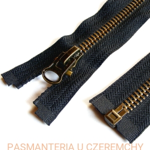 zamek 70 cm czarny rozdzielczy metalowy VT20, mosiądz oksydowany 