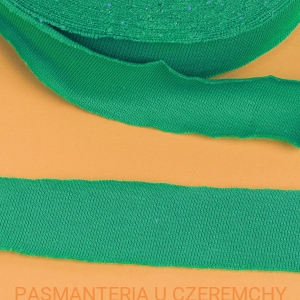 lamówka 35 mm szmaragdowa z dzianiny bawełnianej - ściągacza niezaprasowana /dzianinowa, ściągaczowa, zielona/
