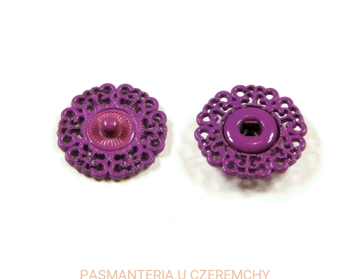 zatrzaski metalowe 21 mm fioletowe ażurowe lakierowane