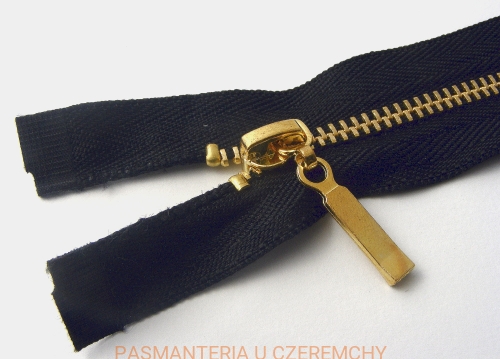 zamek rozdzielczy metalowy /kolor ząbków złoty/ 60 cm/4 mm czarny 