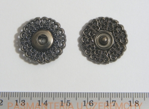 zatrzaski metalowe 21 mm  ażurowe, kolor srebrny oksydowany
