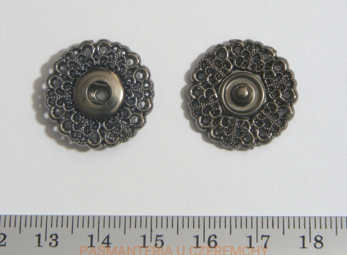 zatrzaski metalowe 21 mm ażurowe, kolor srebrny oksydowany