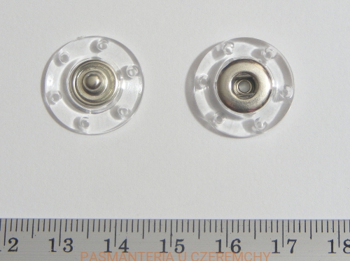 zatrzaski 18 mm - bezbarwny plastik łączony z metalem