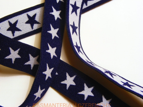 guma ozdobna 20 mm granatowa w białe gwiazdki