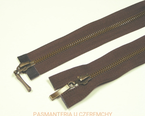 zamek 95 cm ciemnobrązowy rozdzielczy dwusuwakowy metalowy VT10 mosiądz oksydowany