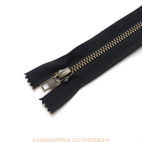 zamek metalowy nierozdzielczy VT10 16 cm czarny, kolor ząbków - starzony mosiądz