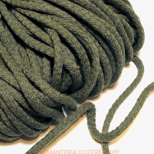 sznurek odzieżowy bawełniany 5 mm - ciemnooliwkowy /szarozielony, zielony/