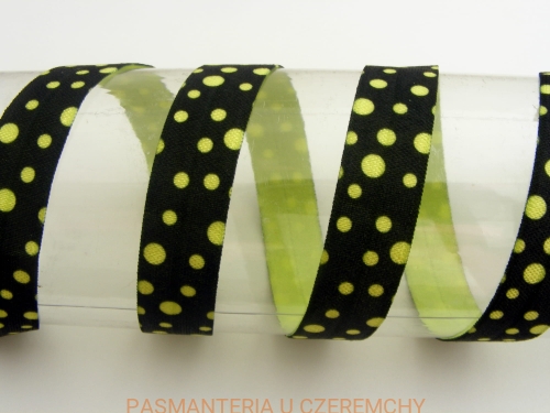  Guma łamana drukowana 16 mm /lamówka elastyczna, lamówka gumowa/ kanarkowe groszki 