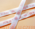 tasiemka rypsowa drukowana 12 mm - "It's a girl" - rolka 10 m /wstążka/